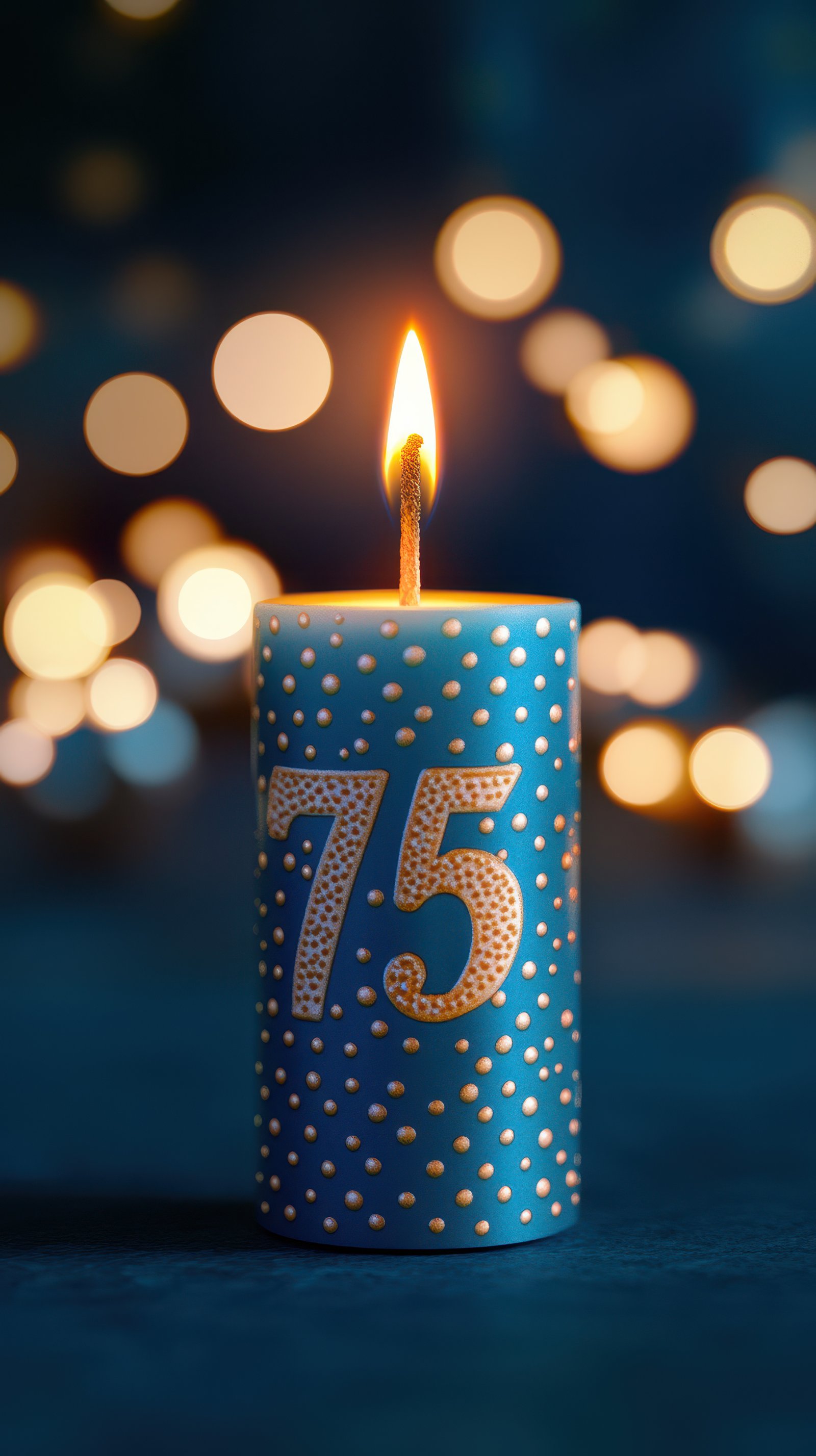 Bright blue candle with a decorative number celebrating a special milestone in a festive atmosphere at night